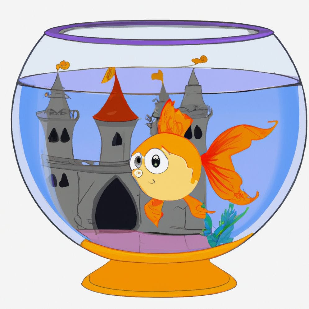 Goldfish in a fishbowl with a castle
